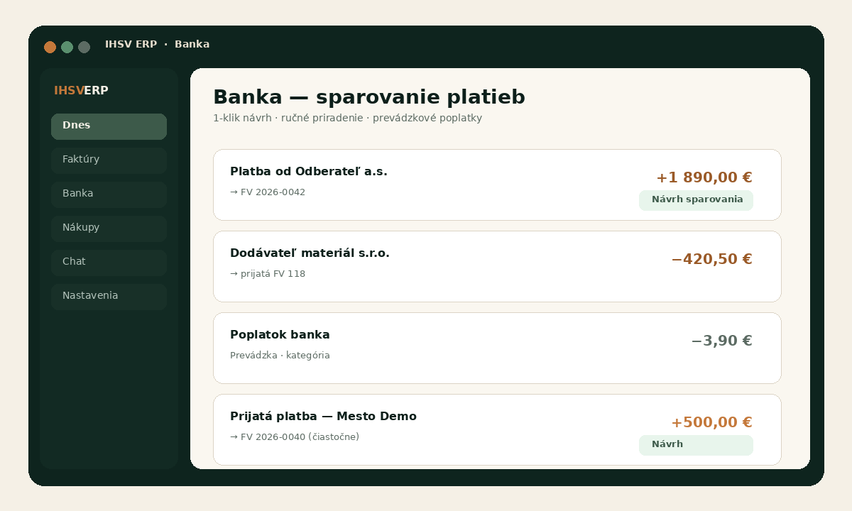 IHSV ERP – sparovanie bankových pohybov